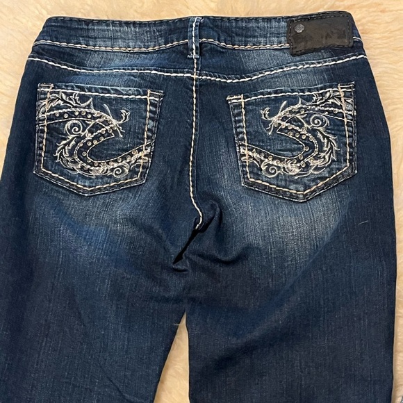 Silver Aiko Bootcut Long Embroidered Dark Blue New Jeans - Picture 5 of 7